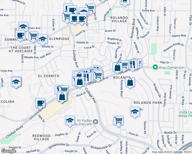 map of restaurants, bars, coffee shops, grocery stores, and more near 4216 Cartagena Drive in San Diego