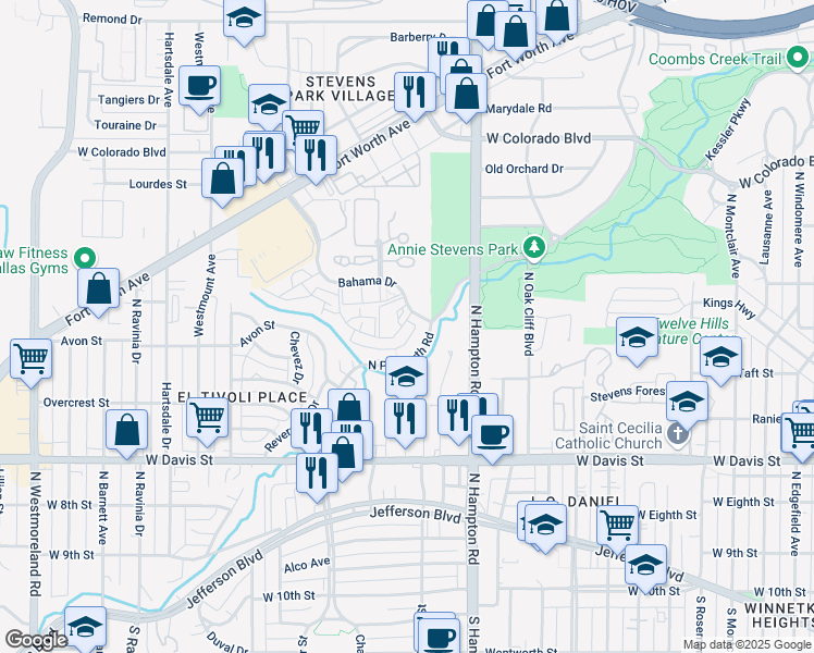 map of restaurants, bars, coffee shops, grocery stores, and more near 2518 Alpaca Pass in Dallas