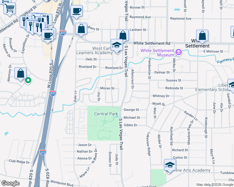 map of restaurants, bars, coffee shops, grocery stores, and more near 508 Grant Circle in Fort Worth