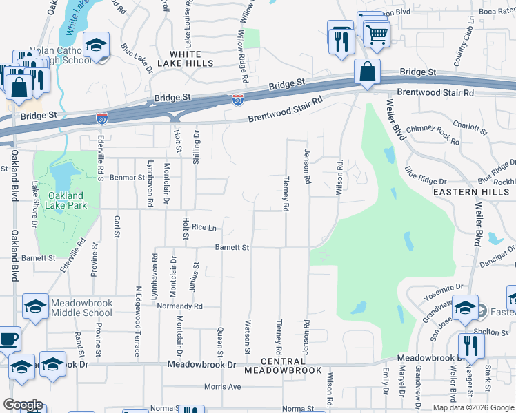 map of restaurants, bars, coffee shops, grocery stores, and more near 1671 Watson Road in Fort Worth
