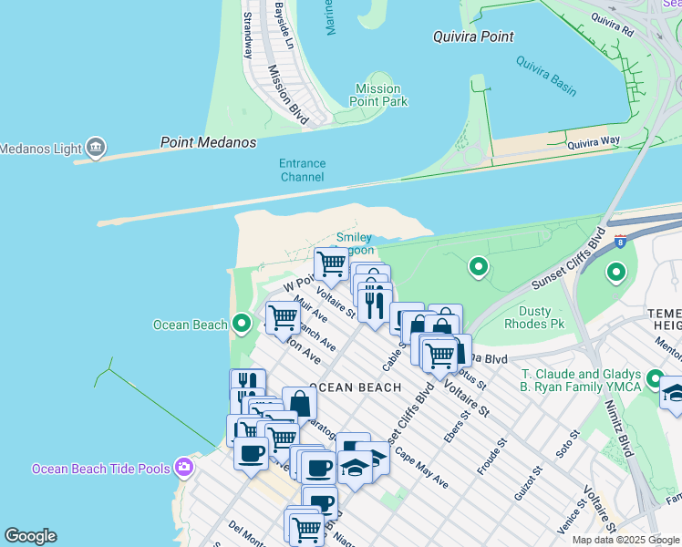 map of restaurants, bars, coffee shops, grocery stores, and more near 2240 Abbott Street in San Diego