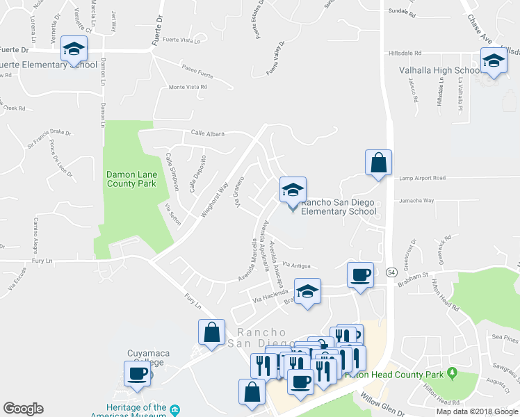 map of restaurants, bars, coffee shops, grocery stores, and more near 11920 Avenida Marcella in El Cajon