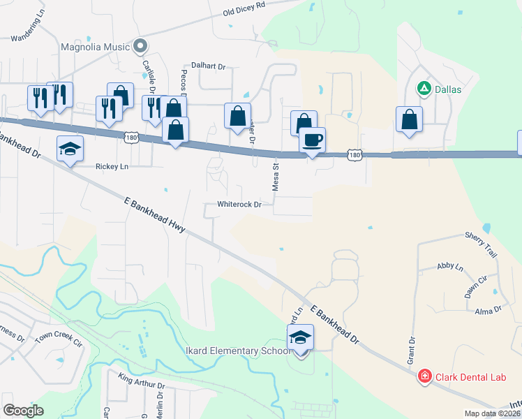 map of restaurants, bars, coffee shops, grocery stores, and more near 1670 Whiterock Drive in Weatherford