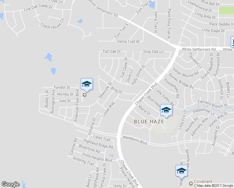 map of restaurants, bars, coffee shops, grocery stores, and more near 10517 Bing Drive in Fort Worth