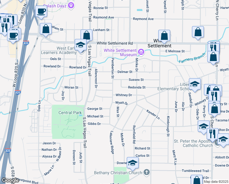 map of restaurants, bars, coffee shops, grocery stores, and more near 523 Pemberton Street in Fort Worth