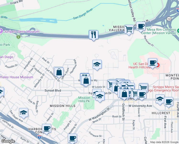 map of restaurants, bars, coffee shops, grocery stores, and more near 4211 Palmetto Way in San Diego