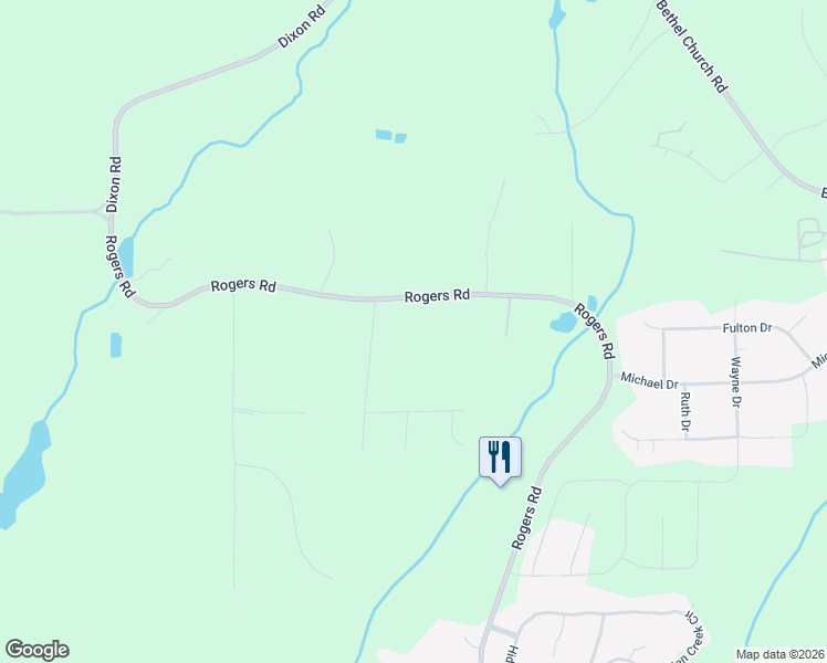 map of restaurants, bars, coffee shops, grocery stores, and more near 5381 Rogers Road in Lizella