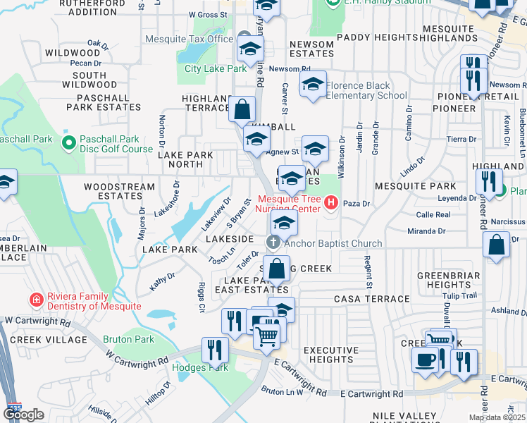 map of restaurants, bars, coffee shops, grocery stores, and more near 1027 South Beltline Road in Mesquite