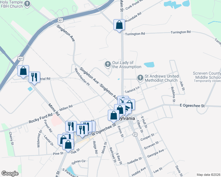 map of restaurants, bars, coffee shops, grocery stores, and more near 218 Singleton Avenue in Sylvania