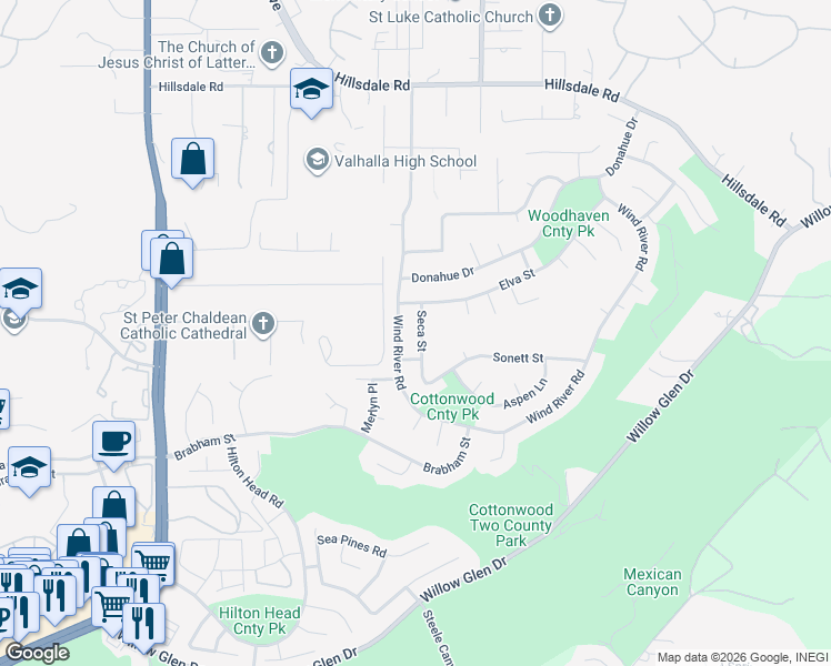 map of restaurants, bars, coffee shops, grocery stores, and more near 2022 Seca Street in El Cajon