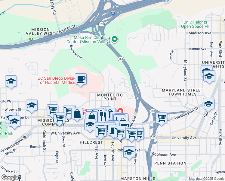 map of restaurants, bars, coffee shops, grocery stores, and more near 318 Arbor Drive in San Diego