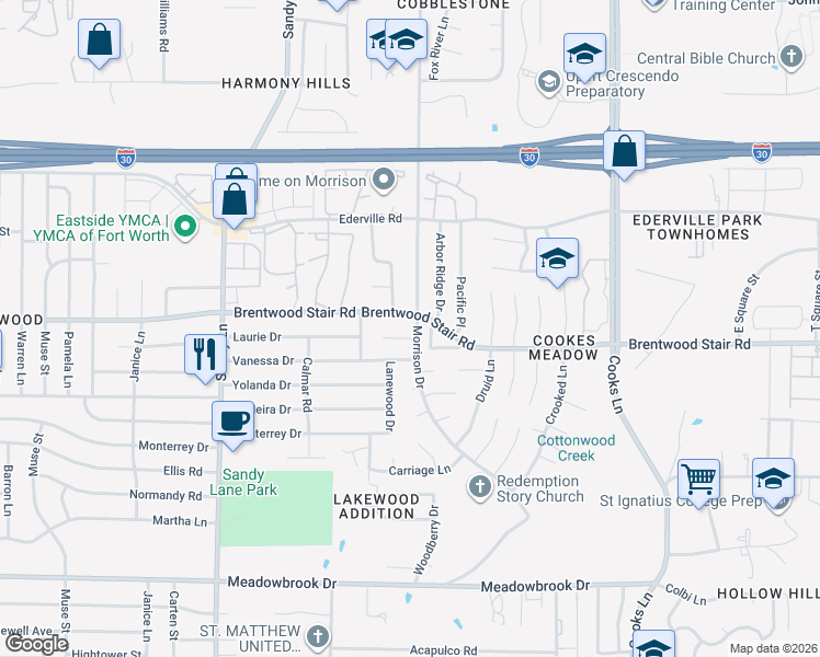 map of restaurants, bars, coffee shops, grocery stores, and more near 1708 Morrison Drive in Fort Worth