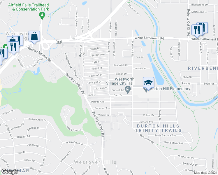 map of restaurants, bars, coffee shops, grocery stores, and more near Tanny St & Aton Ave in Westworth Village