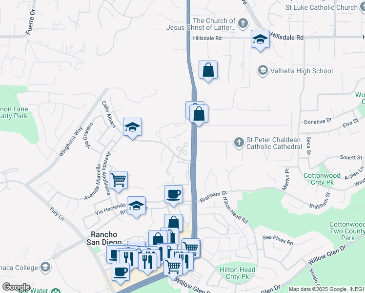 map of restaurants, bars, coffee shops, grocery stores, and more near 12092 Calle De Leon in El Cajon
