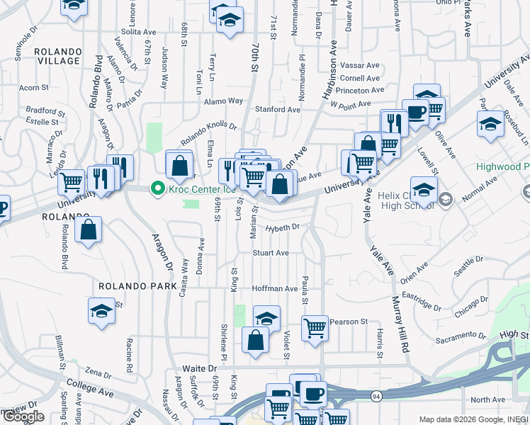 map of restaurants, bars, coffee shops, grocery stores, and more near 7025 Boulevard Drive in La Mesa