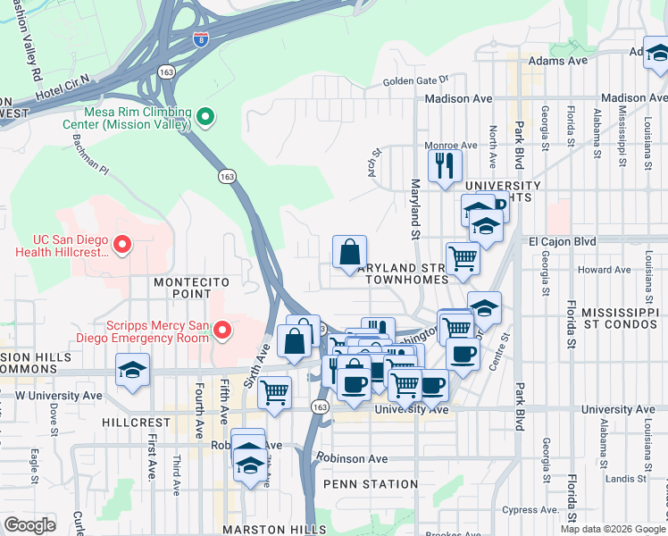 map of restaurants, bars, coffee shops, grocery stores, and more near 1061 Johnson Avenue in San Diego