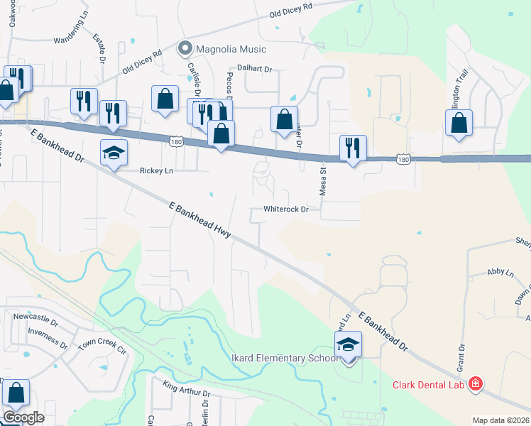 map of restaurants, bars, coffee shops, grocery stores, and more near 1632 Whiterock Drive in Weatherford