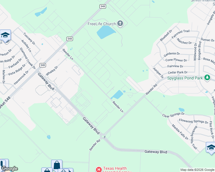 map of restaurants, bars, coffee shops, grocery stores, and more near 11034 Reeder Lane in Forney