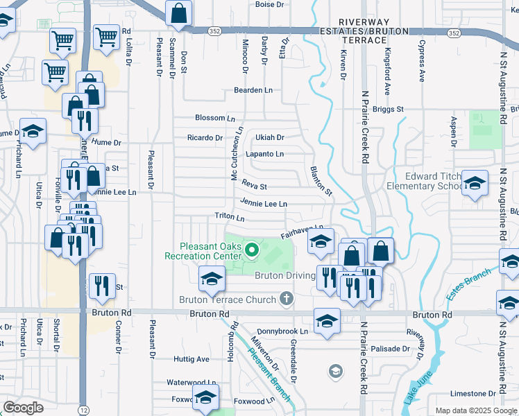 map of restaurants, bars, coffee shops, grocery stores, and more near 8714 Jennie Lee Lane in Dallas