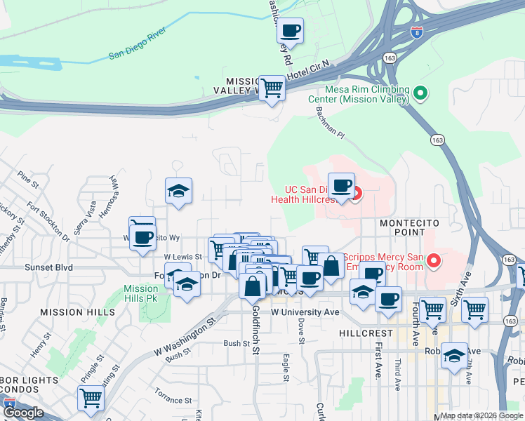 map of restaurants, bars, coffee shops, grocery stores, and more near 4204 Falcon Street in San Diego