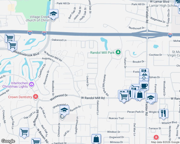 map of restaurants, bars, coffee shops, grocery stores, and more near 2009 Elmridge Drive in Arlington