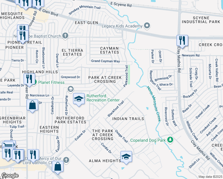map of restaurants, bars, coffee shops, grocery stores, and more near 1929 Clifton Drive in Mesquite