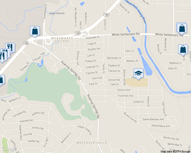 map of restaurants, bars, coffee shops, grocery stores, and more near 5824 Aton Ave in Westworth Village