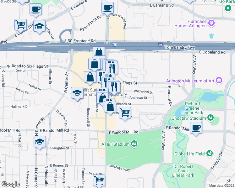 map of restaurants, bars, coffee shops, grocery stores, and more near 1306 New Haven Street in Arlington