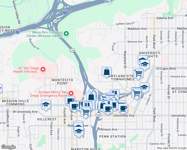 map of restaurants, bars, coffee shops, grocery stores, and more near 913 Johnson Avenue in San Diego