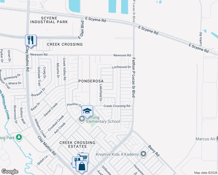 map of restaurants, bars, coffee shops, grocery stores, and more near 1013 Hampstead Drive in Mesquite
