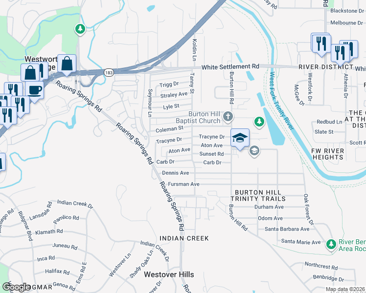 map of restaurants, bars, coffee shops, grocery stores, and more near 5824 Aton Avenue in Westworth Village