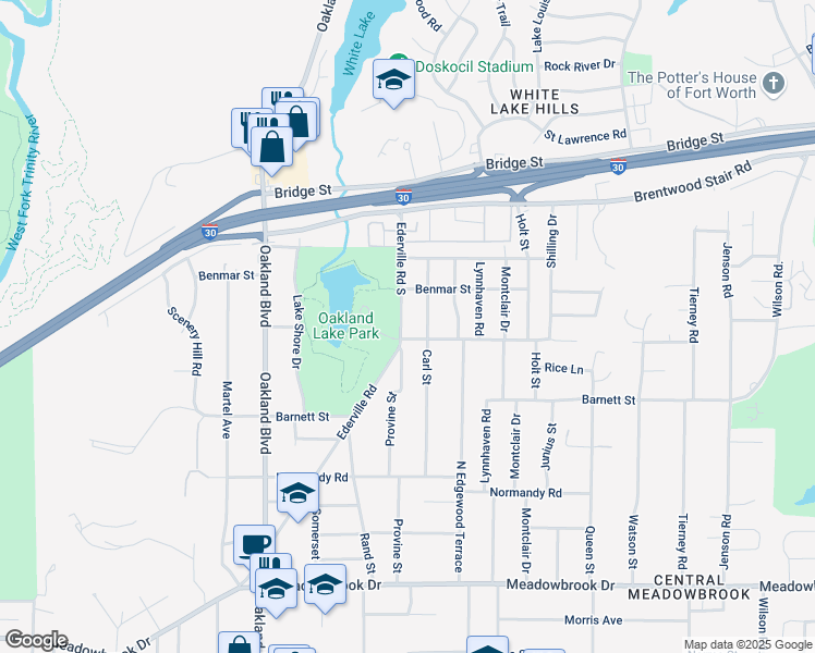 map of restaurants, bars, coffee shops, grocery stores, and more near 1621 Ederville Road South in Fort Worth