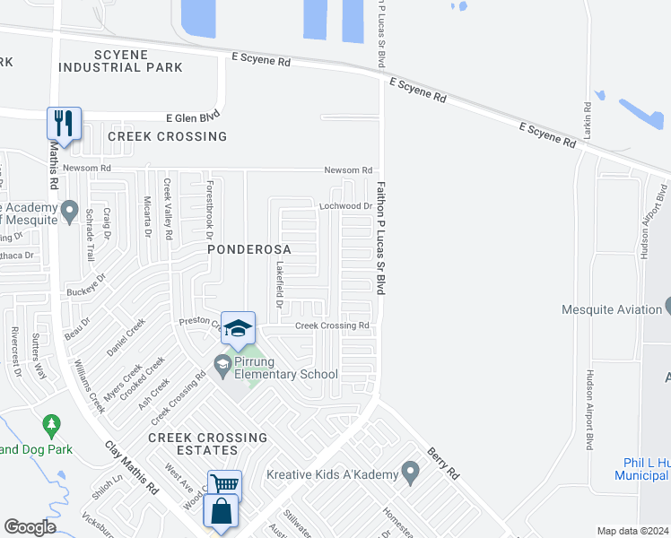 map of restaurants, bars, coffee shops, grocery stores, and more near 1013 Clear Creek Drive in Mesquite