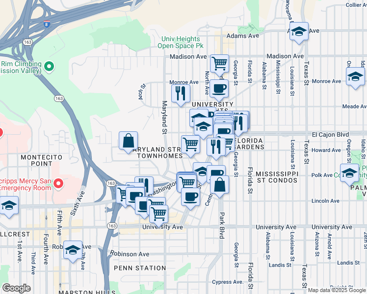 map of restaurants, bars, coffee shops, grocery stores, and more near 4214 Cleveland Avenue in San Diego