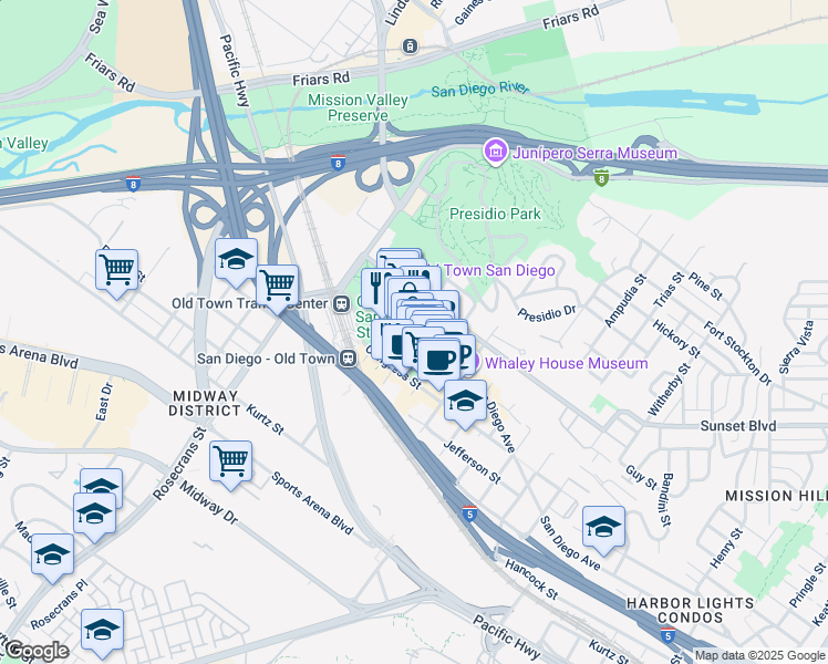 map of restaurants, bars, coffee shops, grocery stores, and more near 2611 San Diego Avenue in San Diego