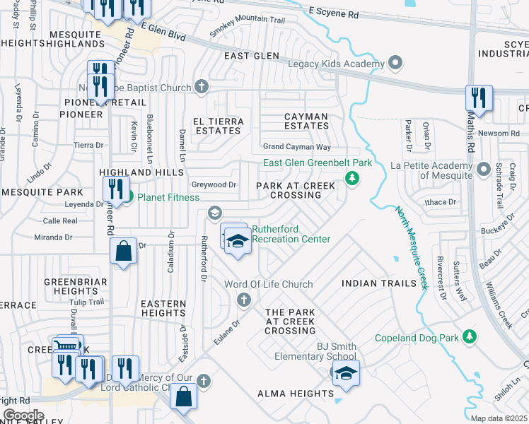 map of restaurants, bars, coffee shops, grocery stores, and more near 1111 Sea Shell Drive in Mesquite