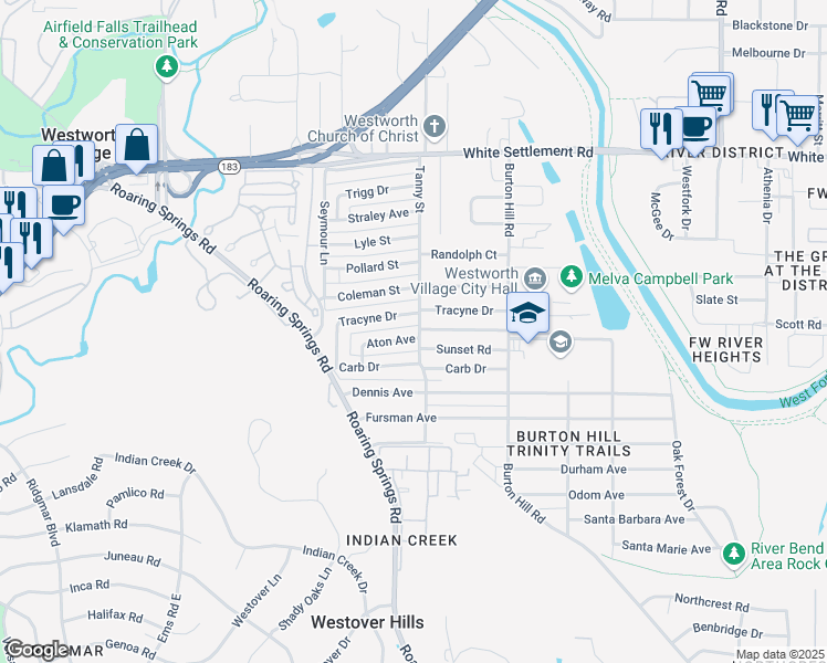 map of restaurants, bars, coffee shops, grocery stores, and more near 5800 Aton Avenue in Westworth Village