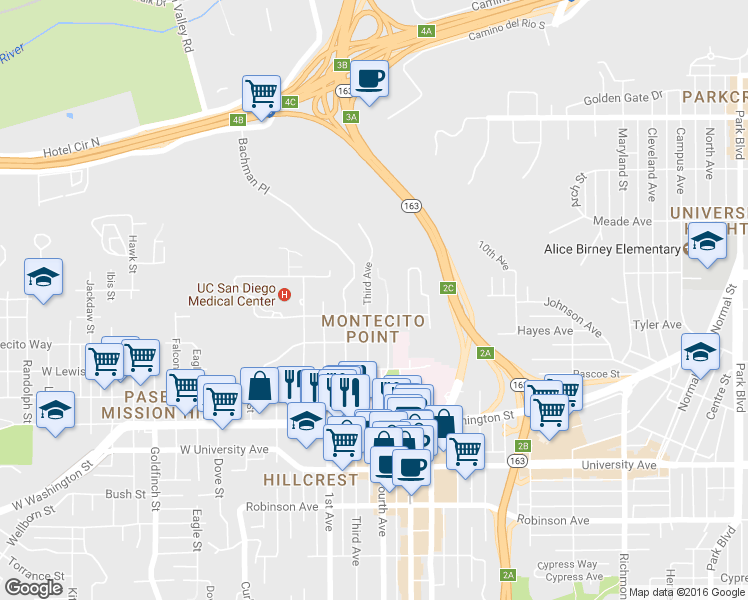 map of restaurants, bars, coffee shops, grocery stores, and more near 4225 3rd Ave in San Diego