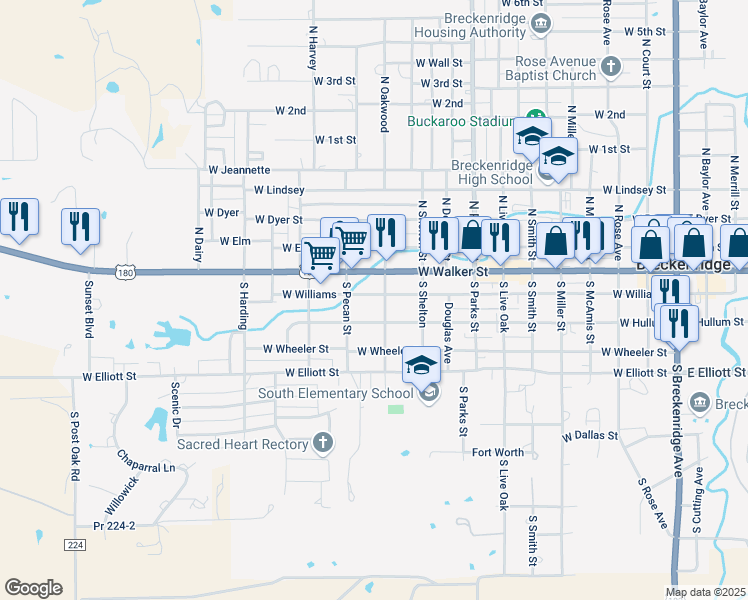 map of restaurants, bars, coffee shops, grocery stores, and more near 1108 West Hullum in Breckenridge