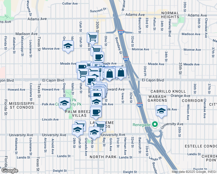 map of restaurants, bars, coffee shops, grocery stores, and more near in San Diego
