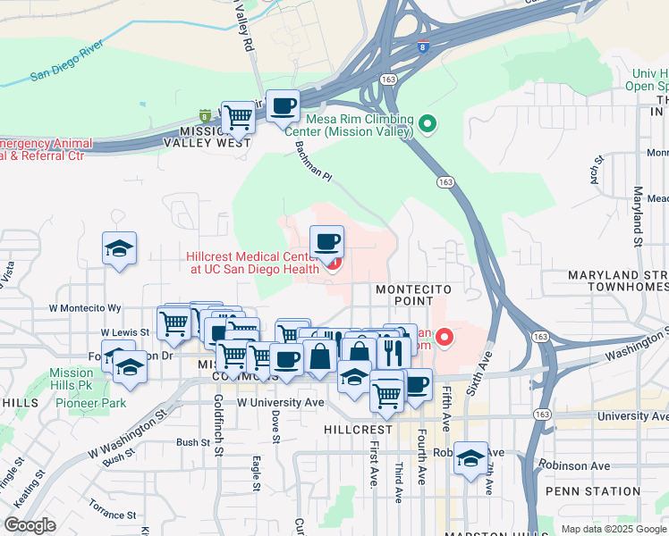 map of restaurants, bars, coffee shops, grocery stores, and more near 200 West Arbor Drive in San Diego