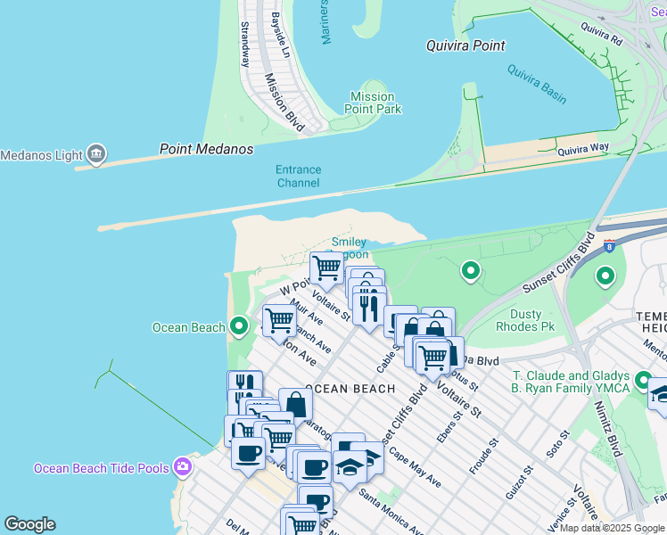map of restaurants, bars, coffee shops, grocery stores, and more near 2240 Abbott Street in San Diego
