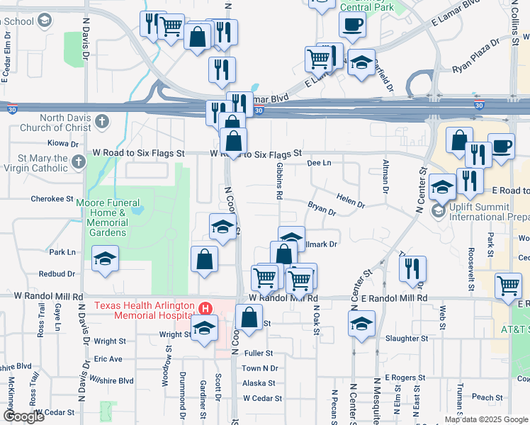 map of restaurants, bars, coffee shops, grocery stores, and more near 1218 Gibbins Road in Arlington