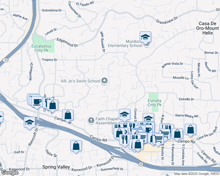 map of restaurants, bars, coffee shops, grocery stores, and more near 4255 North Rogers Road in Spring Valley