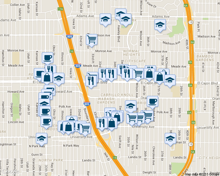 map of restaurants, bars, coffee shops, grocery stores, and more near 4240 Felton Street in San Diego