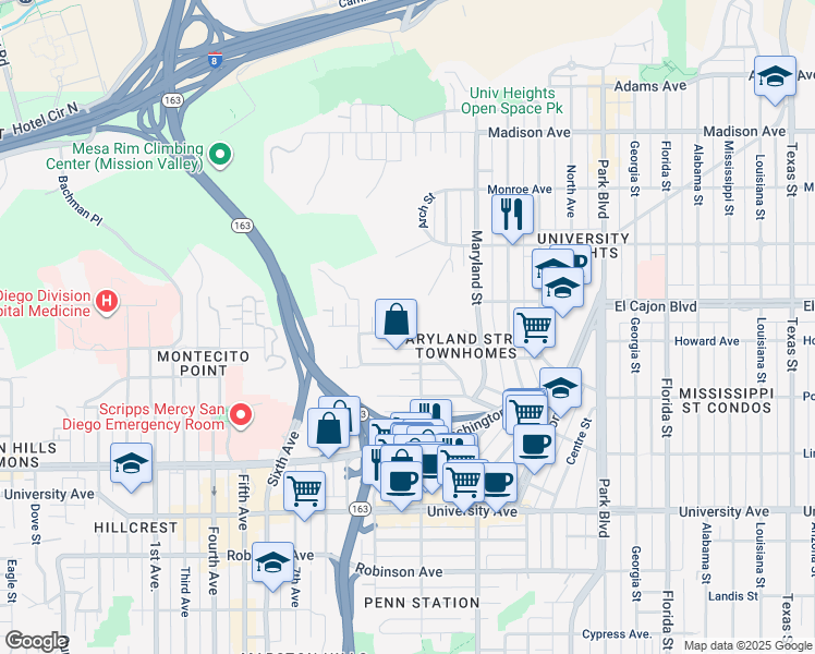 map of restaurants, bars, coffee shops, grocery stores, and more near 1061 Johnson Avenue in San Diego