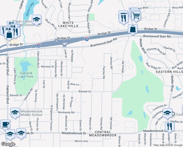 map of restaurants, bars, coffee shops, grocery stores, and more near 1671 Watson Road in Fort Worth