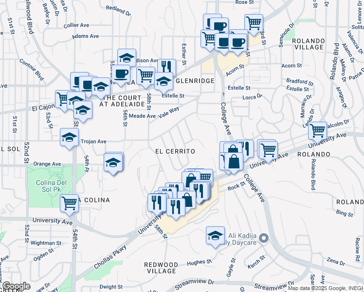 map of restaurants, bars, coffee shops, grocery stores, and more near 4254 Corinth Street in San Diego