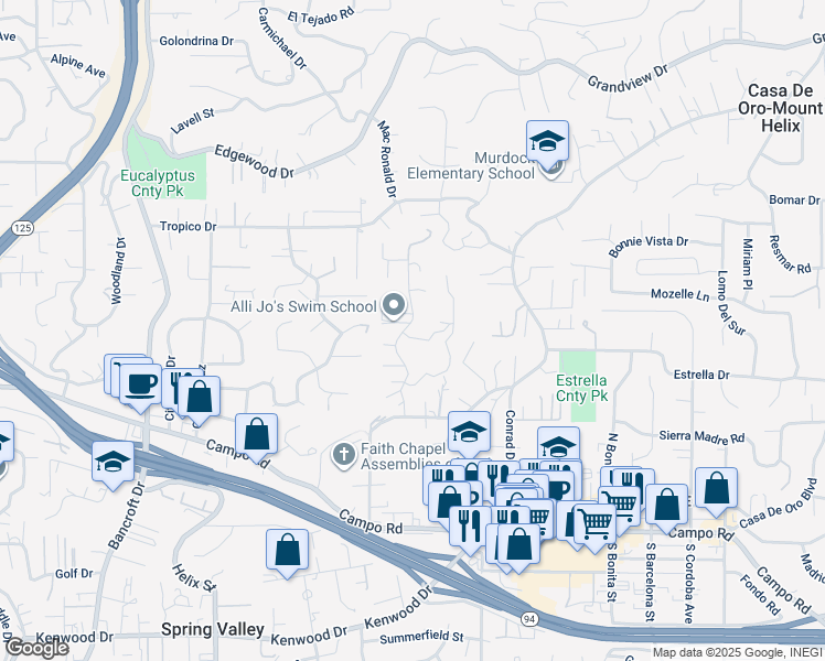 map of restaurants, bars, coffee shops, grocery stores, and more near 4255 North Rogers Road in Spring Valley