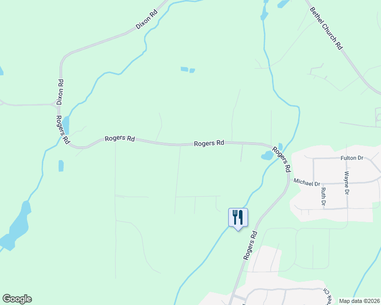 map of restaurants, bars, coffee shops, grocery stores, and more near 5381 Rogers Road in Lizella